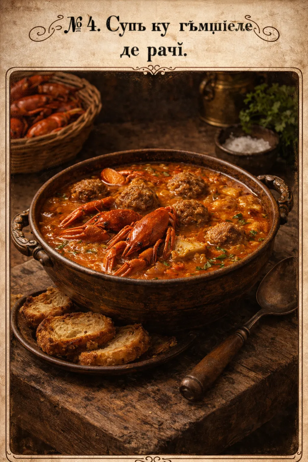 Soup with Crayfish Dumplings old Romanian recipe